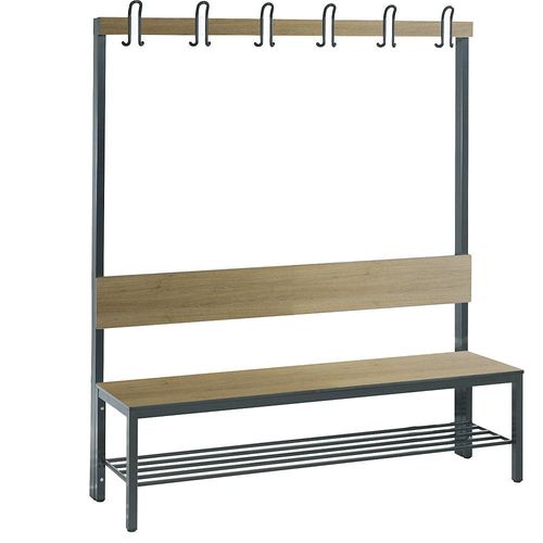 4063332799611 - Garderobenbank Basic Plus 1-seitig Rückenlehne mit Schuhrost Fußgestell schwarzgrau RAL 7021 B 1500 mm Dekor Eiche Ser 4063332799611 - Garderobenbank Basic Plus 1-seitig Rückenlehne mit Schuhrost Fußgestell schwarzgrau RAL 7021 B 1500 mm Dekor Eiche Ser