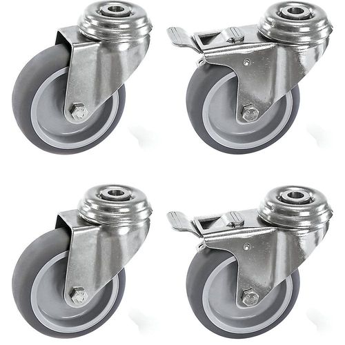 4251260104885 - Set aus thermoplastischen Gummireifen Gehäuse Edelstahl mit Rückenloch 4 Lenkrollen davon 2 mit Doppelstopp Rad-Ø x Breite 50 x 19 mm Proroll 4251260104885 - Set aus thermoplastischen Gummireifen Gehäuse Edelstahl mit Rückenloch 4 Lenkrollen davon 2 mit Doppelstopp Rad-Ø x Breite 50 x 19 mm Proroll