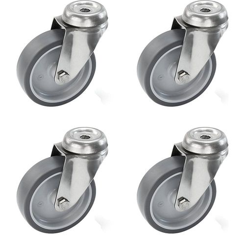 4251260104960 - Set aus thermoplastischen Gummireifen Gehäuse Edelstahl mit Rückenloch 4 Lenkrollen Rad-Ø x Breite 100 x 32 mm Proroll