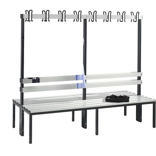4025314603132 - Garderobenbank BASIC doppelseitig Hakenleiste Kunststoff Länge 1960 mm lichtgrau 4025314603132 - Garderobenbank BASIC doppelseitig Hakenleiste Kunststoff Länge 1960 mm lichtgrau