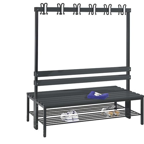 4056211341698 - Garderobenbank BASIC doppelseitig Hakenleiste Schuhrost Kunststoff Länge 1500 mm schwarzgrau 4056211341698 - Garderobenbank BASIC doppelseitig Hakenleiste Schuhrost Kunststoff Länge 1500 mm schwarzgrau