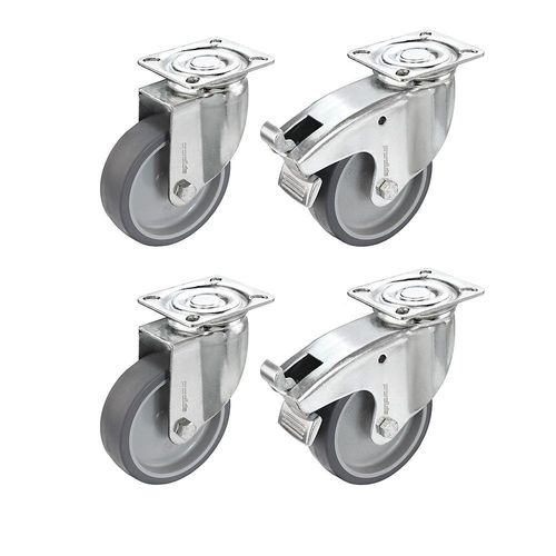 4250615287662 - Set aus thermoplastischen Gummireifen mit Montageplatte 2 Lenkrollen und 2 Lenkrollen mit Doppelstopp Rad-Ø x Breite 75 x 25 mm Proroll 4250615287662 - Set aus thermoplastischen Gummireifen mit Montageplatte 2 Lenkrollen und 2 Lenkrollen mit Doppelstopp Rad-Ø x Breite 75 x 25 mm Proroll