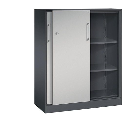 4060061313712 - C+P Schiebetürenschrank Asisto H1310xB1000xT435mm Korpus Schwarzgrau Fronten Weißaluminium Anzahl Fächer 2