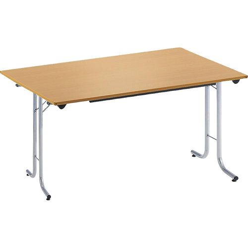 3700245508329 - Klapptisch mit abgerundeten Kanten Rundrohr-Gestell Plattenform rechteckig 1200 x 700 mm Gestell alufarben Platte Buche-Dekor kaiserkraft