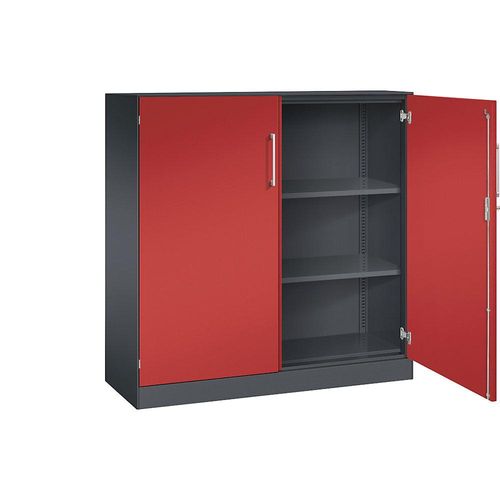 4062084798149 - Flügeltürenschrank ASISTO Höhe 1292 mm Breite 1200 mm 2 Fachböden schwarzgrau feuerrot