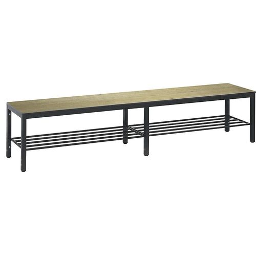 4063332800010 - Umkleidebank Basic Plus für Feuchträume ohne Rückenlehne 6-Fußgestell schwarzgrau RAL 7021 mit Schuhrost B 1960 mm Dekor Eiche Serrano 4063332800010 - Umkleidebank Basic Plus für Feuchträume ohne Rückenlehne 6-Fußgestell schwarzgrau RAL 7021 mit Schuhrost B 1960 mm Dekor Eiche Serrano