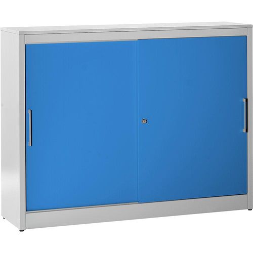 4250633324714 - mauser Schiebetürschrank Sideboard 4 Fachböden Mitteltrennwand HxBxT 1240 x 1600 x 420 mm lichtgrau   lichtblau