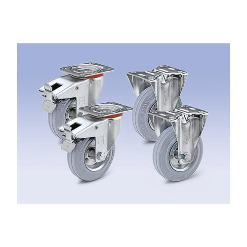 4053357034156 - Vollgummi-Reifen Set-Angebot 2 x Lenkrolle mit Doppelstopp und 2 x Bockrolle Rad-Ø x Breite 100 x 30 mm Wicke