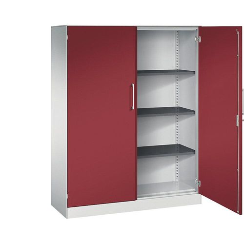 4062084797630 - Flügeltürenschrank ASISTO Höhe 1617 mm Breite 1200 mm 3 Fachböden lichtgrau rubinrot