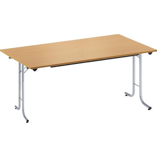 3700245508244 - Klapptisch mit abgerundeten Kanten Rundrohr-Gestell Plattenform rechteckig 1400 x 700 mm Gestell alufarben Platte Buche-Dekor