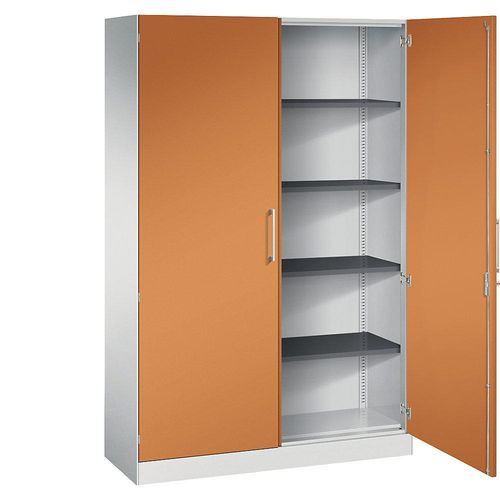 4059369533557 - Flügeltürenschrank ASISTO Höhe 1980 mm Breite 1200 mm 4 Fachböden lichtgrau gelborange