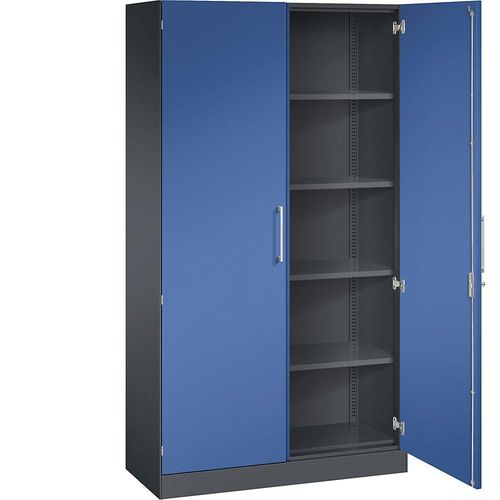 4059369512064 - Flügeltürenschrank ASISTO Höhe 1980 mm Breite 1000 mm 4 Fachböden schwarzgrau enzianblau