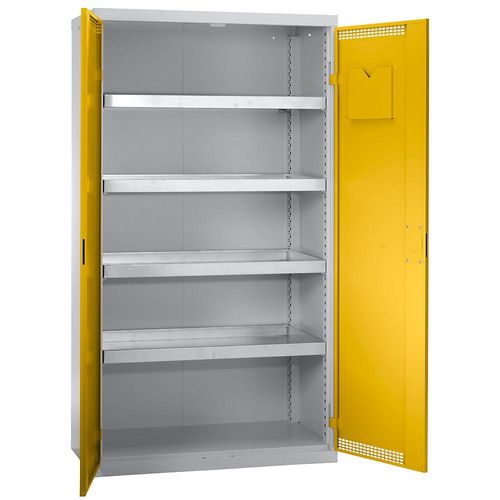 4031068146665 - Umweltschrank und Gefahrstoffschrank mit Zwangsbelüftung HxBxT 180x100x50 cm 4 dichtgeschweißte Wannen lichtgrau   signalgelb