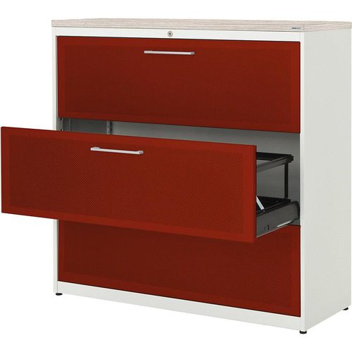 4250633344231 - mauser Hängeregistraturschrank 3 Schübe 3-bahnig reinweiß   rubinrot   Berglärche