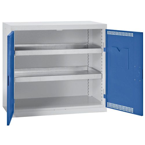 4031068146610 - Umweltschrank und Gefahrstoffschrank mit Zwangsbelüftung HxBxT 90x100x50 cm 2 dichtgeschweißte Wannen lichtgrau   enzianblau - Stumpf