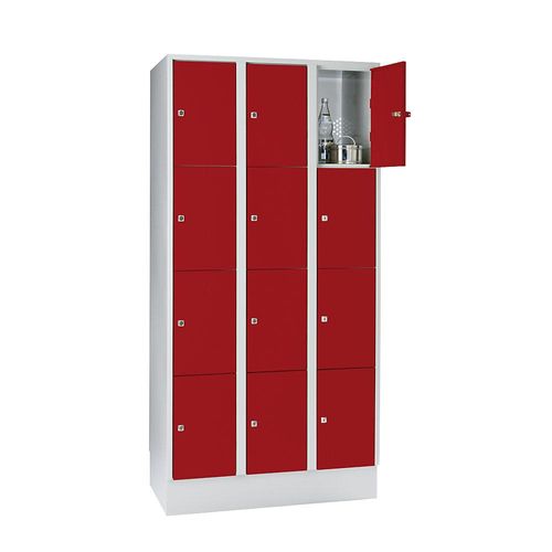 4250618209920 - 4er-Schließfachschrank München 3 Abteile lichtgrau feuerrot B 900 mm mit Bodensockel Wolf 4250618209920 - 4er-Schließfachschrank München 3 Abteile lichtgrau feuerrot B 900 mm mit Bodensockel Wolf
