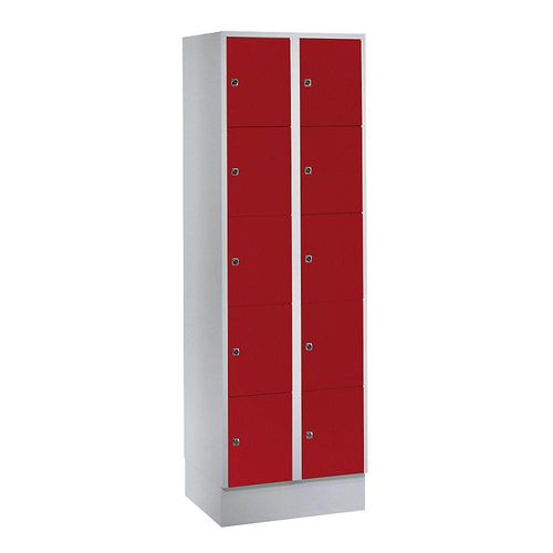 4250618209500 - 5er-Schließfachschrank München 2 Abteile lichtgrau feuerrot B 600 mm mit Bodensockel 4250618209500 - 5er-Schließfachschrank München 2 Abteile lichtgrau feuerrot B 600 mm mit Bodensockel