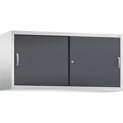 4054421988498 - ACURADO Aufsatzschrank mit Schiebetüren 2 Fachböden HxBxT 790 x 1600 x 500 mm lichtgrau   schwarzgrau