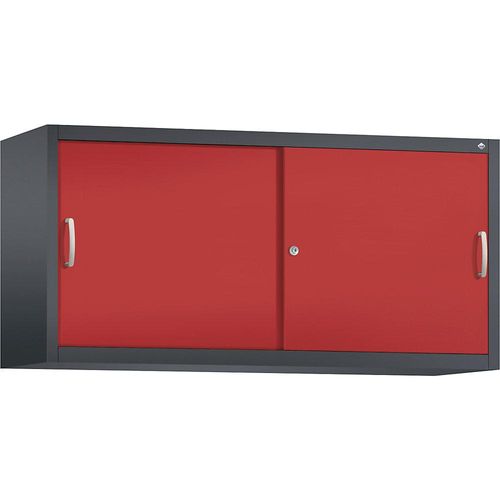 4063332006467 - ACURADO Aufsatzschrank mit Schiebetüren 2 Fachböden HxBxT 790 x 1600 x 500 mm schwarzgrau   feuerrot C+P