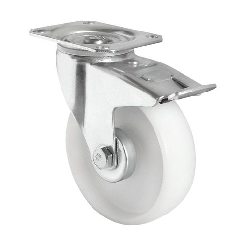 4260475214296 - Polyamid-Reifen weiß Rad-Ø x Breite 200 x 50 mm Montageplatte ab 2 Stk Lenkrolle mit Doppelstopp eurokraft basic