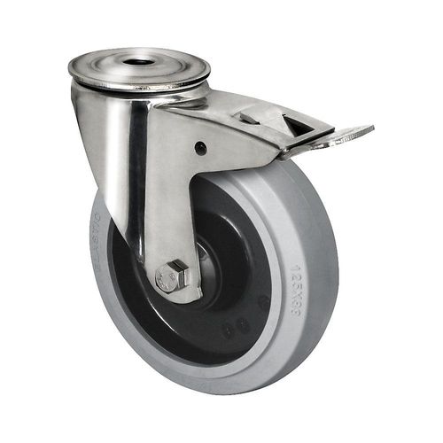 4260565396598 - Elastik-Reifen auf PA-Felge Edelstahlgehäuse Rad-Ø x Breite 125 x 38 mm Rückenloch Lenkrolle mit Doppelstopp Kugellager 4260565396598 - Elastik-Reifen auf PA-Felge Edelstahlgehäuse Rad-Ø x Breite 125 x 38 mm Rückenloch Lenkrolle mit Doppelstopp Kugellager
