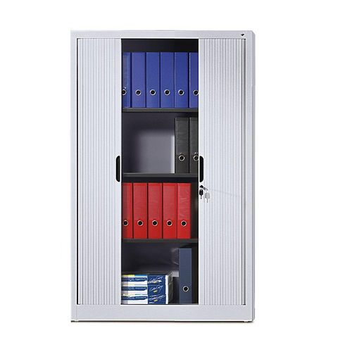 4050646447291 - Rollladenschrank mit Horizontal-Jalousie HxBxT 1980 x 800 x 420 mm 4 Fachböden 5 Ordnerhöhen weißaluminium