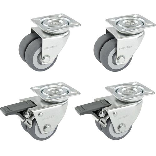 4251260116185 - Set Doppelrollen aus thermoplastischen Gummireifen 4 Lenkrollen davon 2 mit Doppelstopp mit Montageplatte Rad-Ø x Breite 50 x 19 mm Gleitlager Proroll 4251260116185 - Set Doppelrollen aus thermoplastischen Gummireifen 4 Lenkrollen davon 2 mit Doppelstopp mit Montageplatte Rad-Ø x Breite 50 x 19 mm Gleitlager Proroll