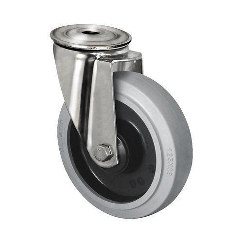 4260565398691 - Elastik-Reifen auf PA-Felge Edelstahlgehäuse Rad-Ø x Breite 200 x 46 mm Rückenloch Lenkrolle Kugellager 4260565398691 - Elastik-Reifen auf PA-Felge Edelstahlgehäuse Rad-Ø x Breite 200 x 46 mm Rückenloch Lenkrolle Kugellager