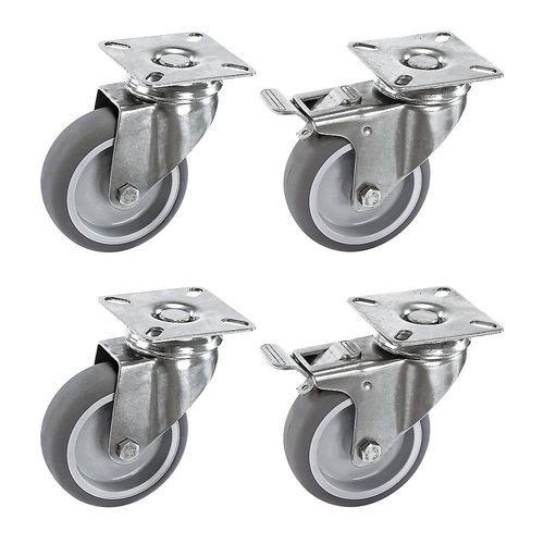 4251260104809 - Set aus thermoplastischen Gummireifen Gehäuse Edelstahl Montageplatte 4 Lenkrollen davon 2 mit Doppelstopp Rad-Ø x Breite 50 x 19 mm Proroll 4251260104809 - Set aus thermoplastischen Gummireifen Gehäuse Edelstahl Montageplatte 4 Lenkrollen davon 2 mit Doppelstopp Rad-Ø x Breite 50 x 19 mm Proroll