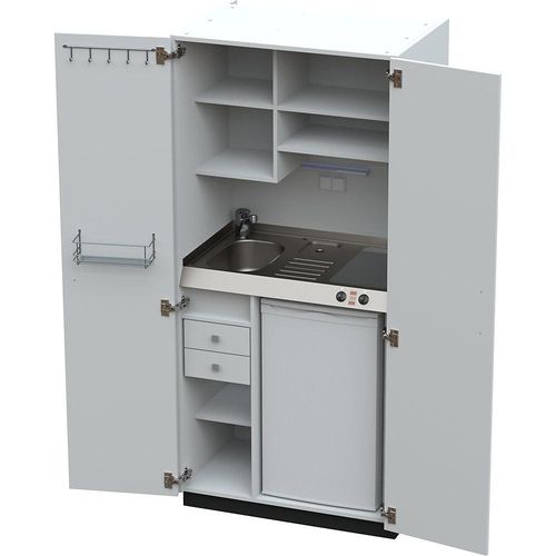 4021176611117 - Schrankküche mit Flügeltüren 2 Glaskeramikkochfelder Becken links weiß 1956x900x650 mm kaiserkraft
