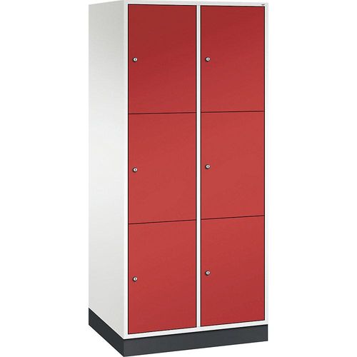 4061261148449 - INTRO Stahl-Schließfachschrank Fachhöhe 580 mm BxT 820 x 600 mm 6 Fächer Korpus reinweiß Türen feuerrot