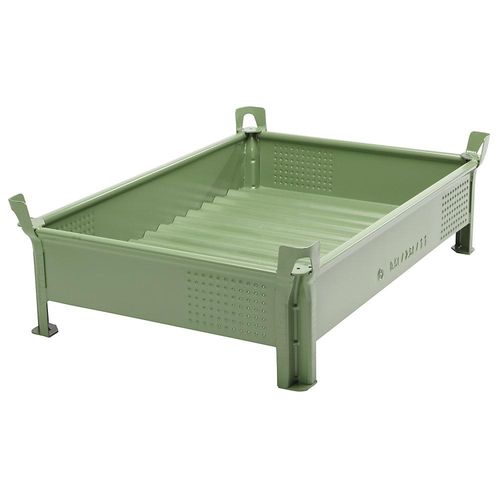 4251572701116 - Heson Stapelbehälter aus Stahlblech niedrige Bauform Wände geschlossen BxL 800 x 1200 mm Traglast 500 kg grün ab 10 Stk 4251572701116 - Heson Stapelbehälter aus Stahlblech niedrige Bauform Wände geschlossen BxL 800 x 1200 mm Traglast 500 kg grün ab 10 Stk