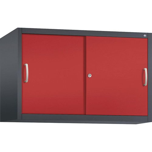 4063332003503 - ACURADO Aufsatzschrank mit Schiebetüren 1 Fachboden HxBxT 790 x 1200 x 500 mm schwarzgrau   feuerrot