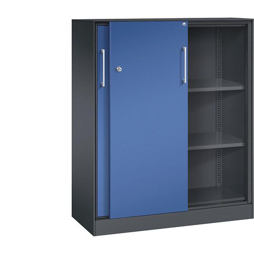 4062084808718 - C+P Schiebetürenschrank Asisto H1310xB1000xT435mm Korpus Schwarzgrau Fronten Enzianblau Anzahl Fächer 2