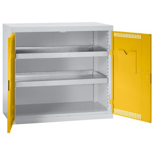 4031068146627 - Umweltschrank und Gefahrstoffschrank mit Zwangsbelüftung HxBxT 90x100x50 cm 2 dichtgeschweißte Wannen lichtgrau   signalgelb - Stumpf