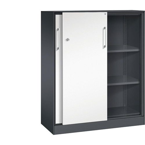 4062084630128 - C+P Schiebetürenschrank Asisto H1310xB1000xT435mm Korpus Schwarzgrau Fronten Verkehrsweiß Anzahl Fächer 2 4062084630128 - C+P Schiebetürenschrank Asisto H1310xB1000xT435mm Korpus Schwarzgrau Fronten Verkehrsweiß Anzahl Fächer 2