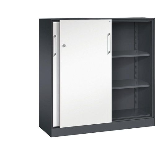 4062084630098 - C+P Schiebetürenschrank Asisto H1310xB1200xT435mm Korpus Schwarzgrau Fronten Verkehrsweiß Anzahl Fächer 2 4062084630098 - C+P Schiebetürenschrank Asisto H1310xB1200xT435mm Korpus Schwarzgrau Fronten Verkehrsweiß Anzahl Fächer 2