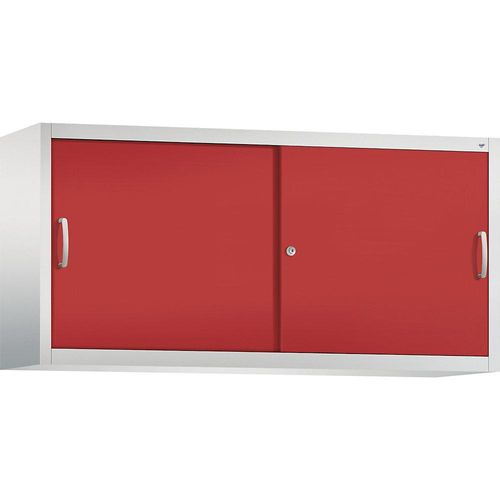 4063332004968 - ACURADO Aufsatzschrank mit Schiebetüren 2 Fachböden HxBxT 790 x 1600 x 400 mm lichtgrau   feuerrot