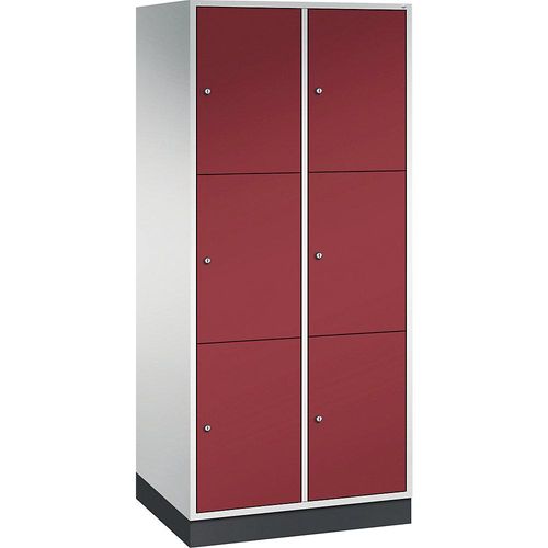 4050646254882 - INTRO Stahl-Schließfachschrank Fachhöhe 580 mm BxT 820 x 600 mm 6 Fächer Korpus lichtgrau Türen rubinrot