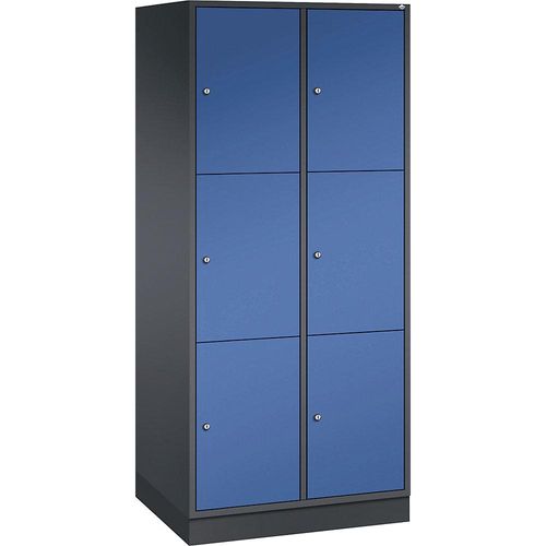 4061261148333 - INTRO Stahl-Schließfachschrank Fachhöhe 580 mm BxT 820 x 600 mm 6 Fächer Korpus schwarzgrau Türen enzianblau