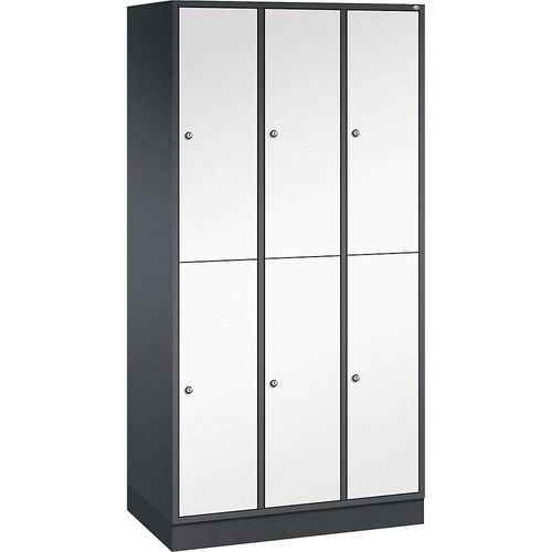 4061261121466 - INTRO doppelstöckiger Stahl-Garderobenschrank BxT 920 x 500 mm 6 Fächer Korpus schwarzgrau Türen reinweiß