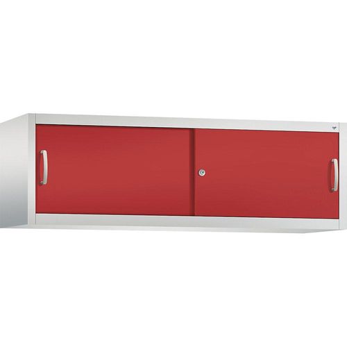 4063332004814 - ACURADO Aufsatzschrank mit Schiebetüren HxBxT 500 x 1600 x 400 mm lichtgrau feuerrot 4063332004814 - ACURADO Aufsatzschrank mit Schiebetüren HxBxT 500 x 1600 x 400 mm lichtgrau feuerrot