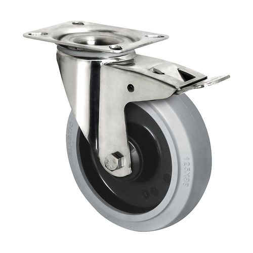 4260565396444 - Elastik-Reifen auf PA-Felge Edelstahlgehäuse Rad-Ø x Breite 100 x 35 mm Lenkrolle mit Doppelstopp Rollenlager 4260565396444 - Elastik-Reifen auf PA-Felge Edelstahlgehäuse Rad-Ø x Breite 100 x 35 mm Lenkrolle mit Doppelstopp Rollenlager