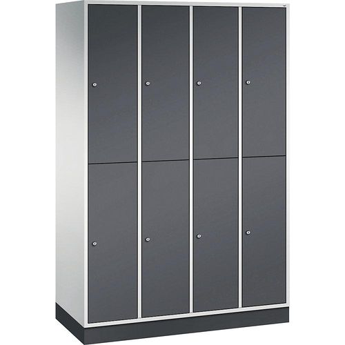 4055404430690 - INTRO doppelstöckiger Stahl-Garderobenschrank BxT 1220 x 500 mm 8 Fächer Korpus lichtgrau Türen schwarzgrau 4055404430690 - INTRO doppelstöckiger Stahl-Garderobenschrank BxT 1220 x 500 mm 8 Fächer Korpus lichtgrau Türen schwarzgrau