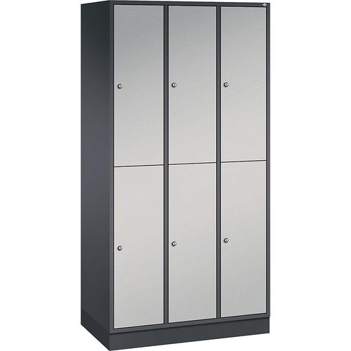 4055404430577 - INTRO doppelstöckiger Stahl-Garderobenschrank BxT 920 x 500 mm 6 Fächer Korpus schwarzgrau Türen weißaluminium 4055404430577 - INTRO doppelstöckiger Stahl-Garderobenschrank BxT 920 x 500 mm 6 Fächer Korpus schwarzgrau Türen weißaluminium