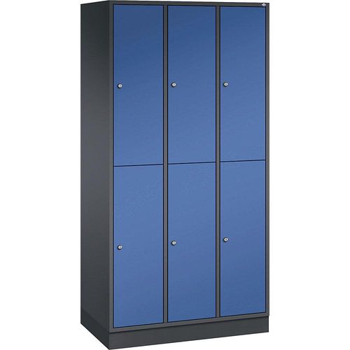 4025314663365 - INTRO doppelstöckiger Stahl-Garderobenschrank BxT 920 x 500 mm 6 Fächer Korpus schwarzgrau Türen enzianblau