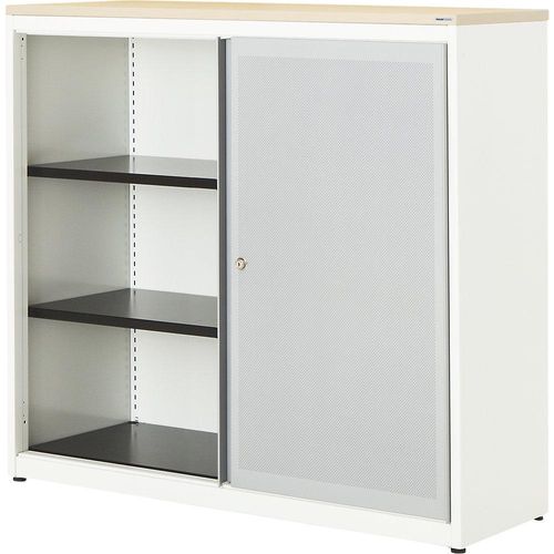 4250633331903 - mauser Schiebetürenschrank akustisch wirksam Kunststoffplatte HxBxT 1180 x 1200 x 432 mm 2 Fachböden reinweiß weißaluminium Ahorn 4250633331903 - mauser Schiebetürenschrank akustisch wirksam Kunststoffplatte HxBxT 1180 x 1200 x 432 mm 2 Fachböden reinweiß weißaluminium Ahorn