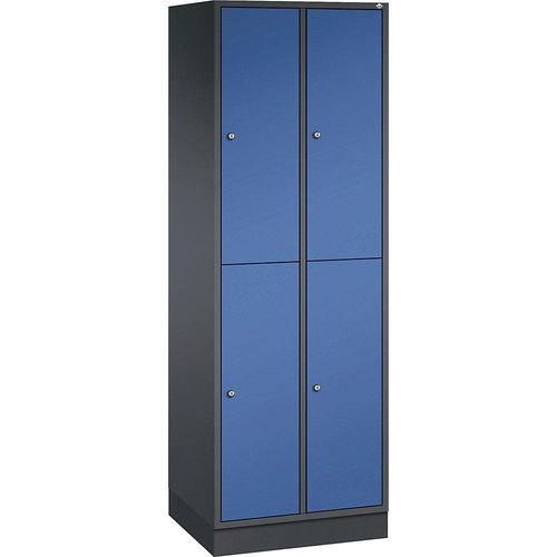 4061261121114 - INTRO doppelstöckiger Stahl-Garderobenschrank BxT 620 x 500 mm 4 Fächer Korpus schwarzgrau Türen enzianblau