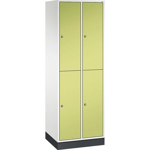 4061261121381 - INTRO doppelstöckiger Stahl-Garderobenschrank BxT 620 x 500 mm 4 Fächer Korpus reinweiß Türen viridingrün