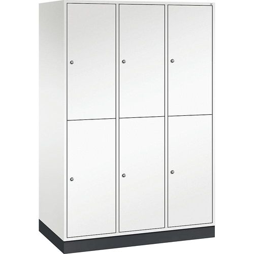 4061261139898 - INTRO doppelstöckiger Stahl-Garderobenschrank BxT 1220 x 600 mm 6 Fächer Korpus reinweiß Türen reinweiß